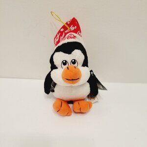 Vtg Mini Coca-Cola Ornament Penguin Stocking Hat Plush Stuffed Toy